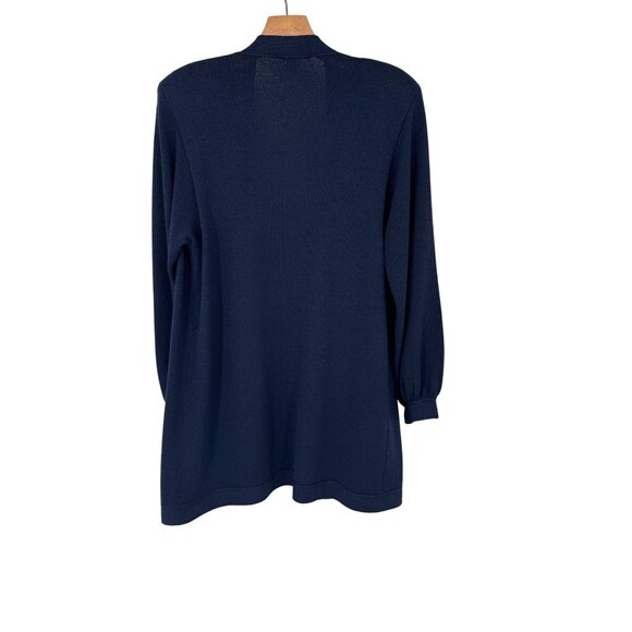 ST JOHN Satana Knit Long Open Cardigan Pocket Navy Sweater Size S USA oversized - Picture 6 of 6